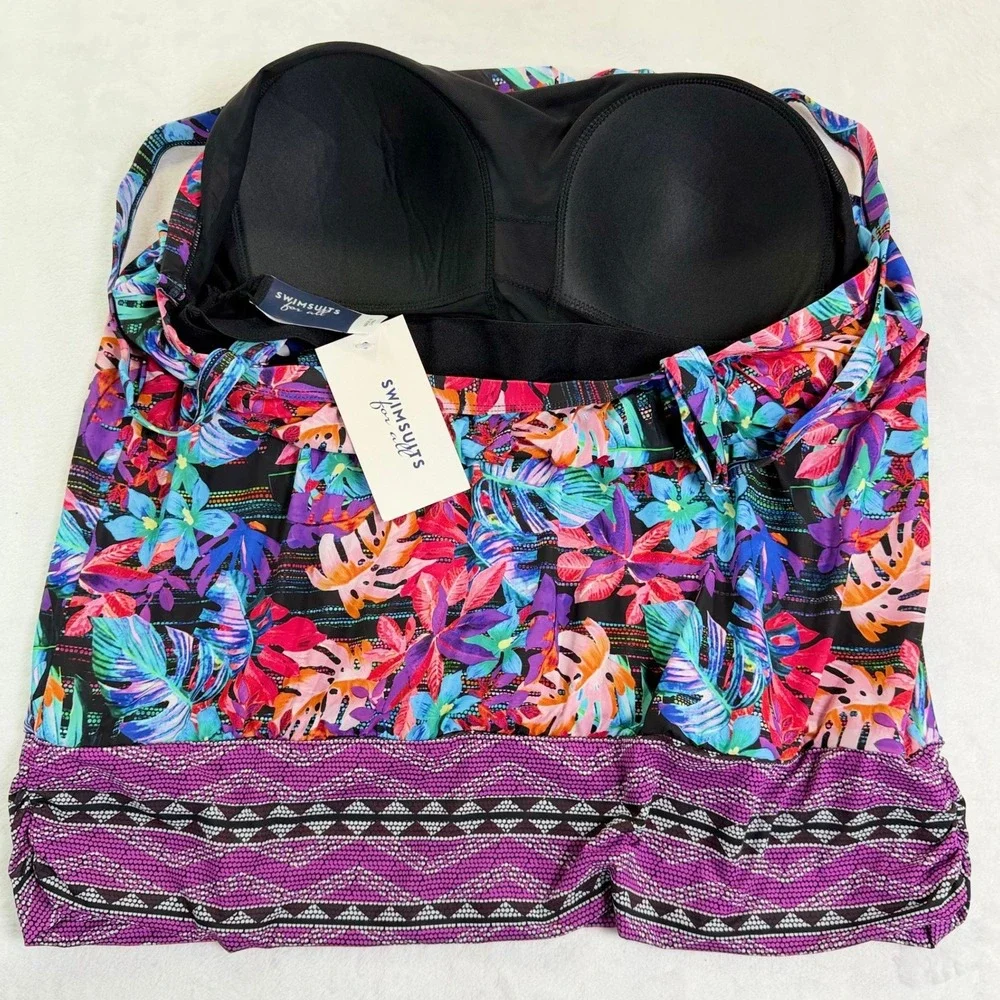 Swimsuits For All Women Floral Tropical Blouson Tankini Top 16 NWT‎